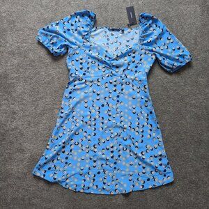 Vero Moda blue tan black dot pattern casual midi dress women's Large